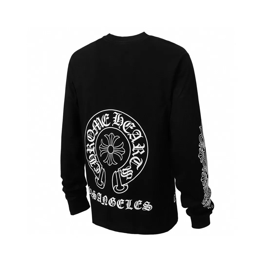 P180 #2105 -Chrome Hearts/Chrome Hearts 23ss scroll horseshoe Sanskrit printed popular long-sleeved T-shirt -High weight, high density and high quality. The wool is soft, delicate and skin-friendly. It feels soft and silky. It has excellent warmth and skin-friendly properties.